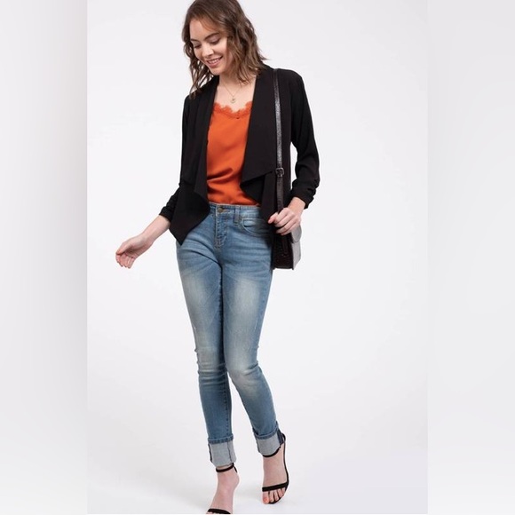 NWT Mine Lapel Collar Blazer Jacket Top With 3/4 Sleeves, Black - Picture 6 of 6